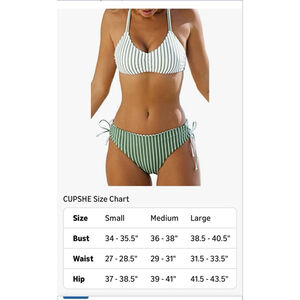 Women's CUPSHE Green White Striped Bikini Set S